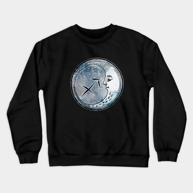 Sagittarius Moon Sign Astrology Zodiac Symbol Stars and Crescent Moon Crewneck Sweatshirt by graphicbombdesigns